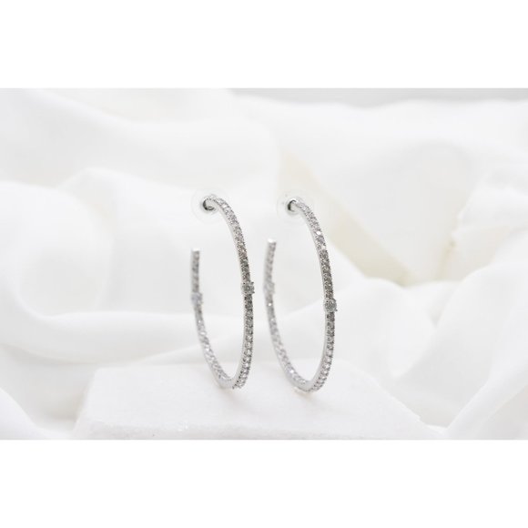 Silver or Gold Pave Diamond CZ Hoop Earrings, Open Back Hoop Earrings - Picture 7 of 11